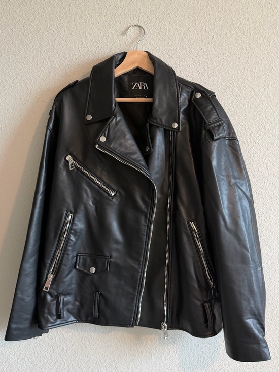 Zara Jackets & Blazers - ZARA Black Faux Leather Biker Jacket with Silver Hardware